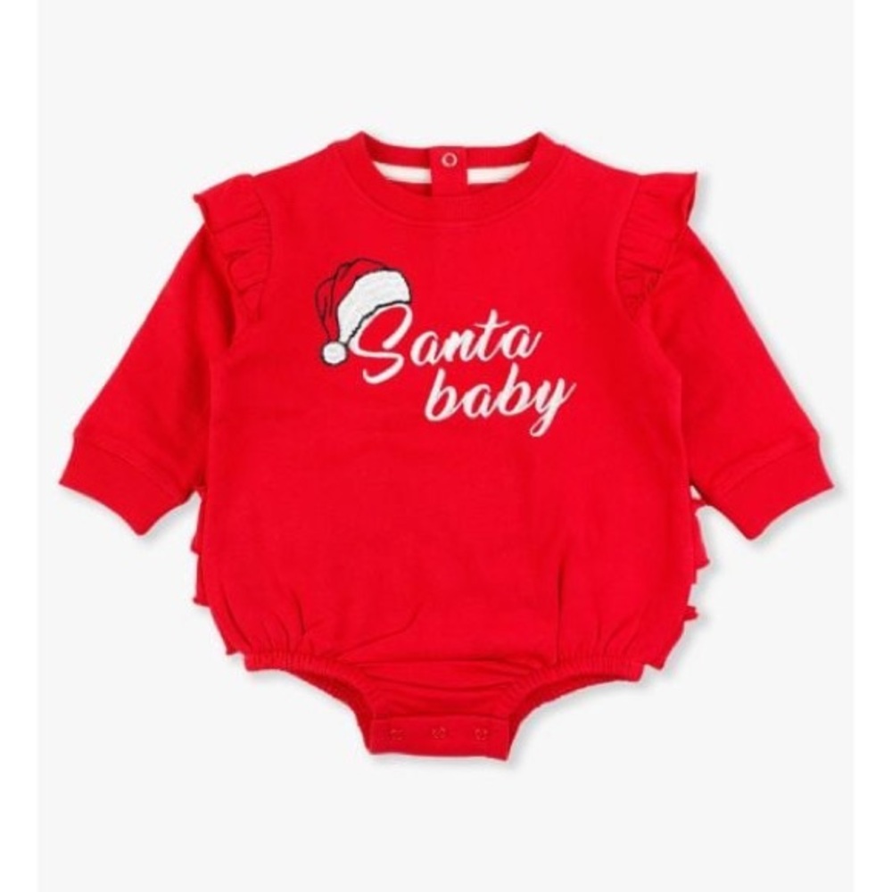 Rufflebutts Santa Baby Red Sweatshirt Bubble Romper‎ 6-12M